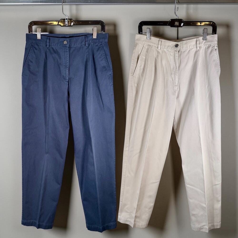 L.L. Bean 2 Pairs Women's 12 Petite Light Khaki & Navy Blue Pleated Front Pants